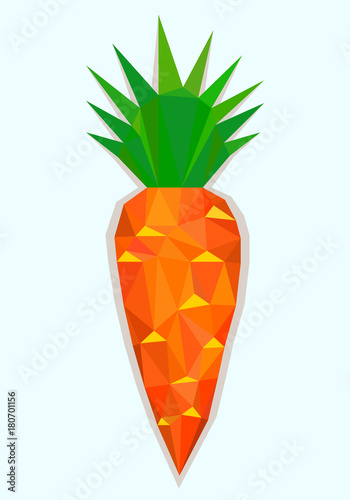 Big Orange Carrot wit Tops in Polygonal Style