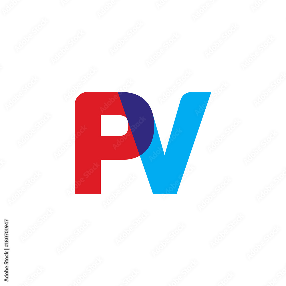 Initial letter PV, overlapping transparent uppercase logo, modern red blue color Initial letter PV, overlapping transparent uppercase logo, modern red blue color