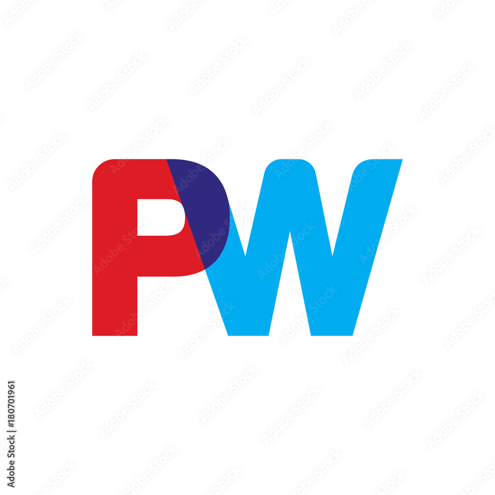 Initial letter PW, overlapping transparent uppercase logo, modern red blue color Initial letter PW, overlapping transparent uppercase logo, modern red blue color