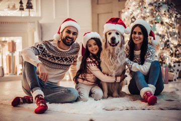 Family with dog on New Year's Eve