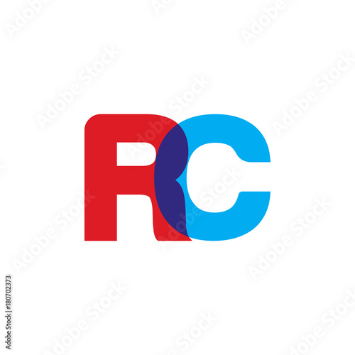 Initial letter RC, overlapping transparent uppercase logo, modern red blue color