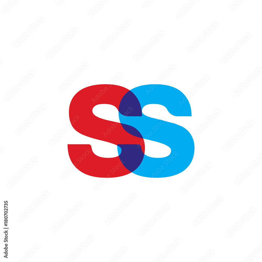 Initial letter SS, overlapping transparent uppercase logo, modern red blue color