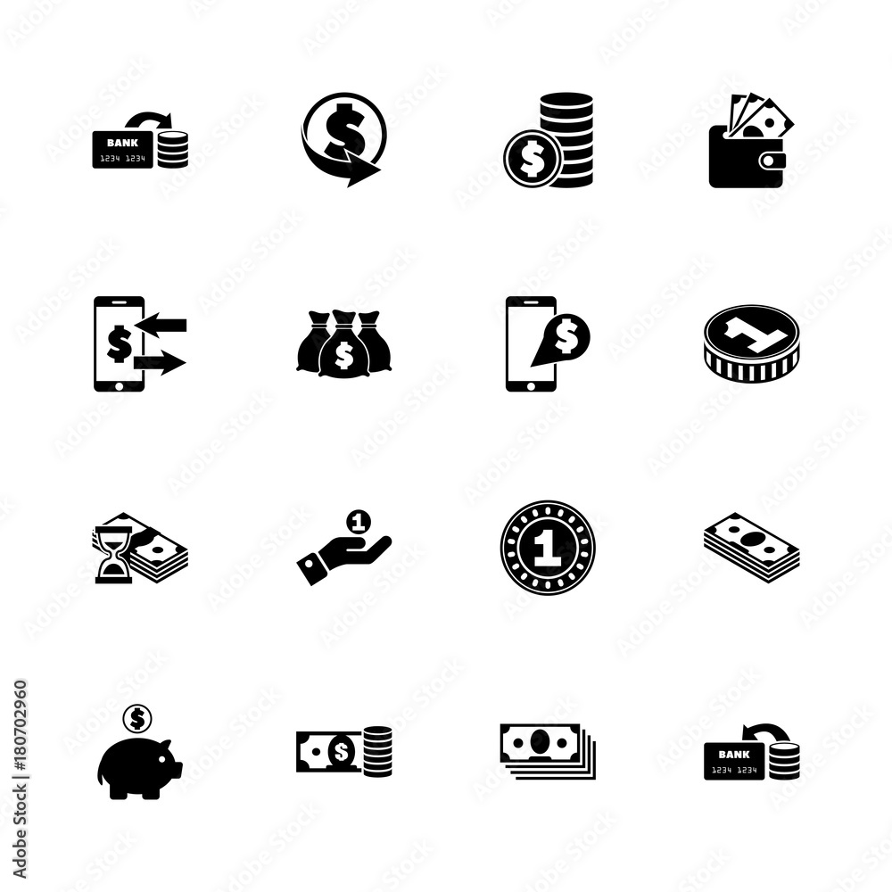 Obraz premium Currency - Expand to any size - Change to any colour. Flat Vector Icons - Black Illustration on White Background.
