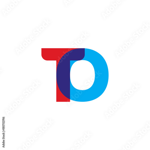 Initial letter TO, overlapping transparent uppercase logo, modern red blue color