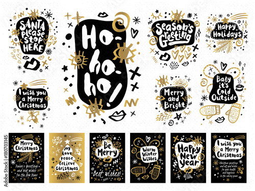 Merry Christmas Happy New Year sketch style