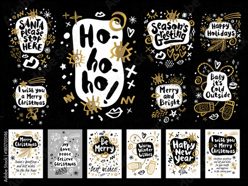 Merry Christmas Happy New Year sketch style