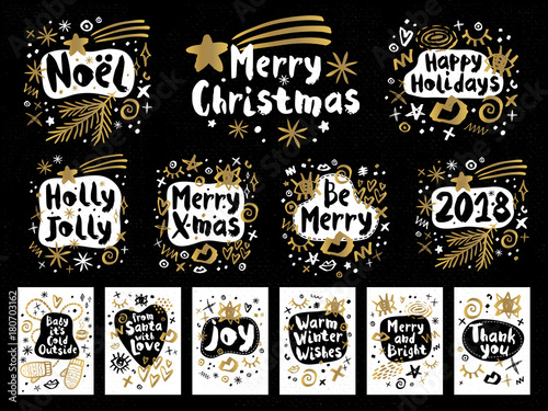 Merry Christmas Happy New Year sketch style