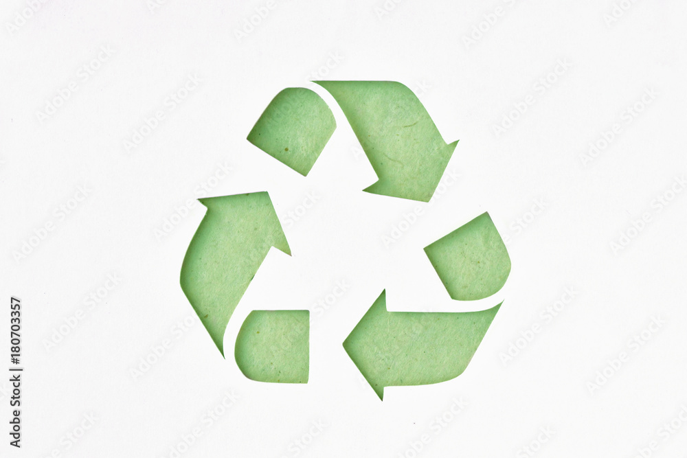 Recyclig symbol on recycled paper Recyclig symbol on recycled paper