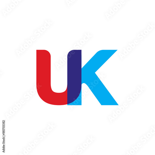 Initial letter UK, overlapping transparent uppercase logo, modern red blue color