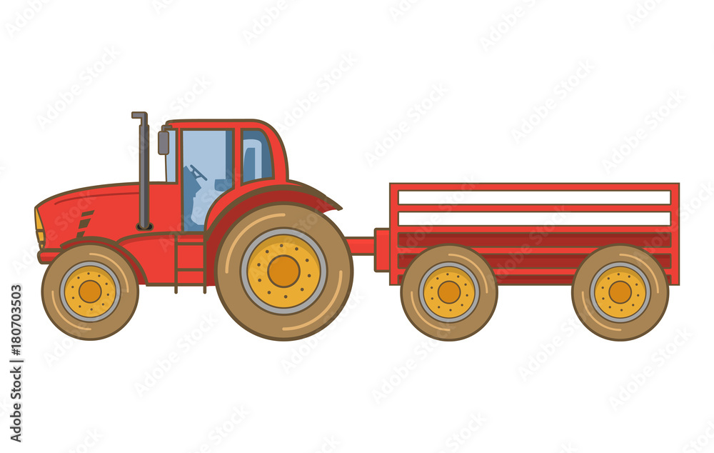 Tractor farm with  agricultural vehicles machinery for field   vector illustration in flat design cabin Stock Vector | Adobe  Stock