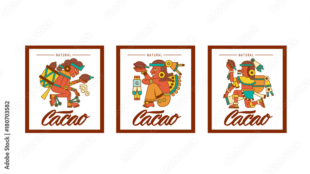 Aztec cacao pattern for chocolate package design.  Vector illustration.