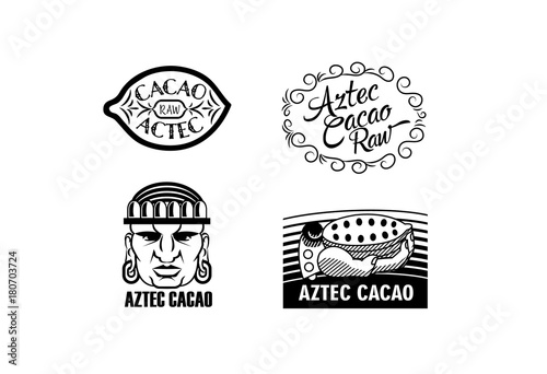 Aztec cacao logo collection for chocolate package design. Vector illustration.