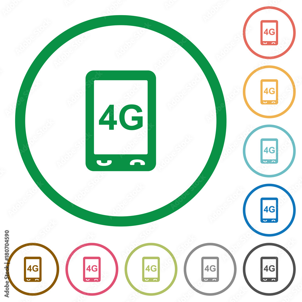 Fourth generation mobile connection speed flat icons with outlines Fourth generation mobile connection speed flat icons with outlines