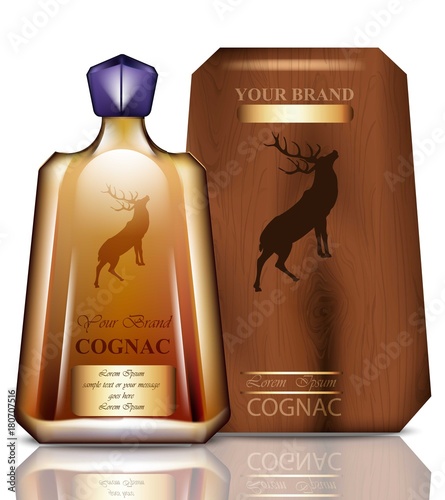 Cognac original bottle packaging design Vector. Realistic product with brand ...