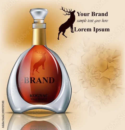 Cognac packaging design Vector. Realistic product with brand vintage label. P...