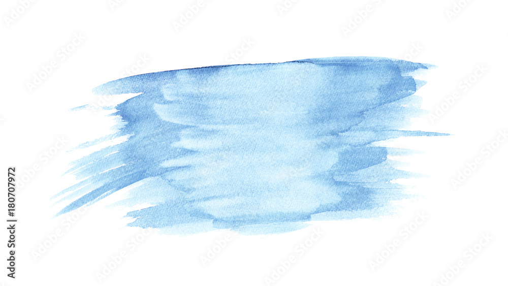 Watercolor ink blue spot on white background with space for text