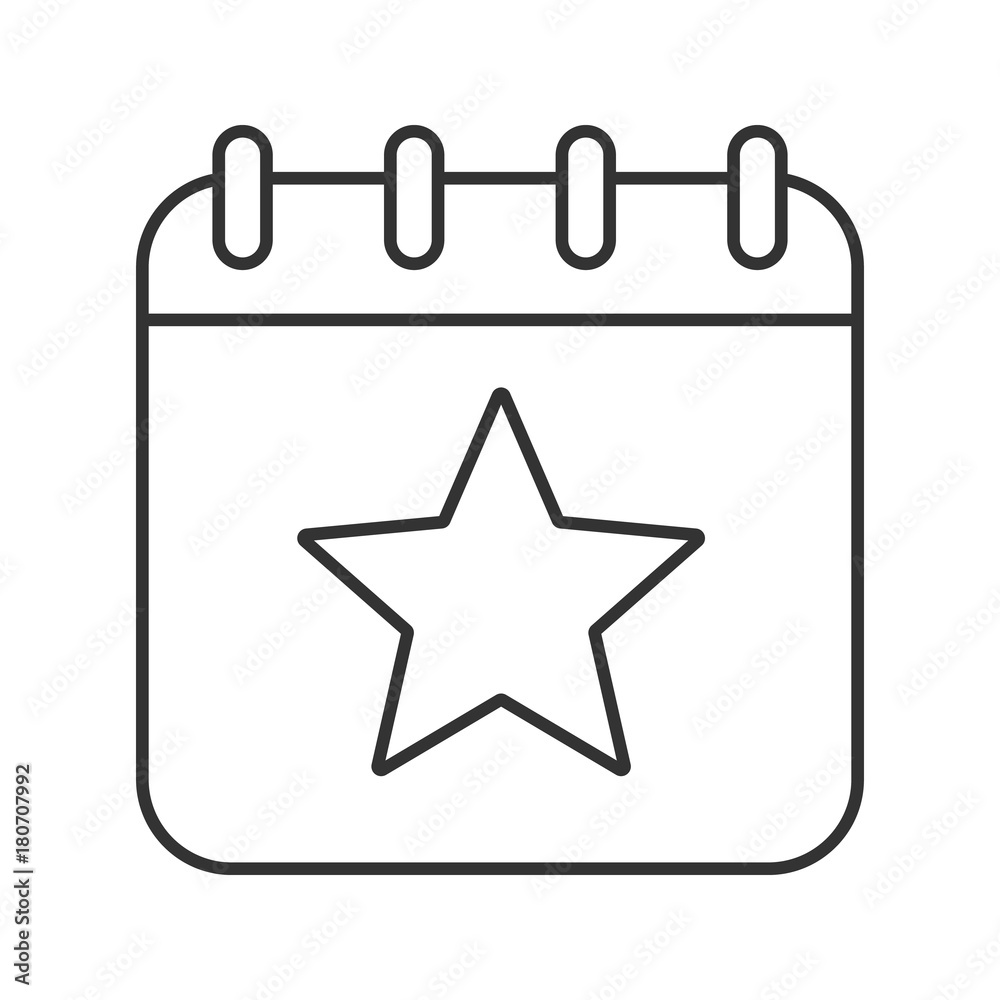 Calendar page with star mark linear icon Calendar page with star mark linear icon