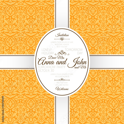 Invitation card with yellow arabic pattern