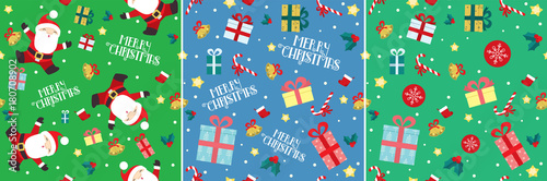 Santa Claus Christmas Presents Seamless Pattern Set