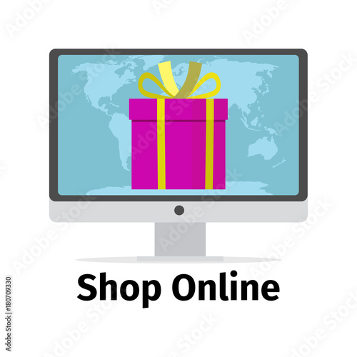 Shop online concept with pink present