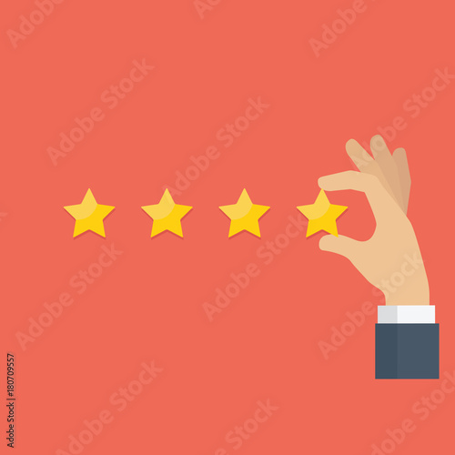 Customer hand giving rating star, customer review, rating, user feedback concept