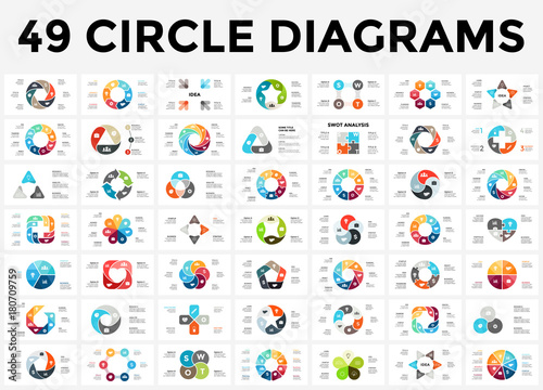 Vector circle arrows infographic, cycle diagram, graph, presentation chart. Business concept with 3, 4, 5, 6, 7, 8 options, parts, steps, processes.
