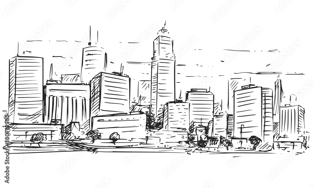 Sketchy Drawing of City High Rise Landscape