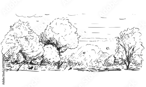 Sketchy Drawing of Nature Park Landscape