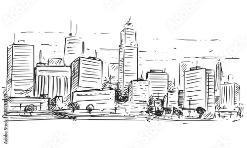 Sketchy Drawing of City High Rise Landscape