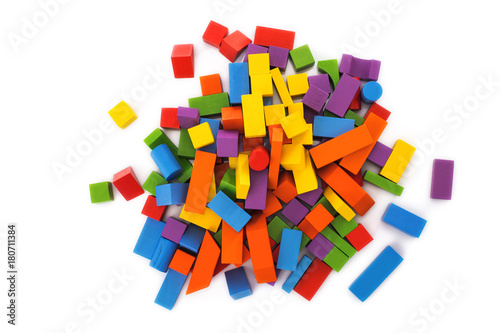 Wooden toy blocks isolated on white background, Montessori educational child ...