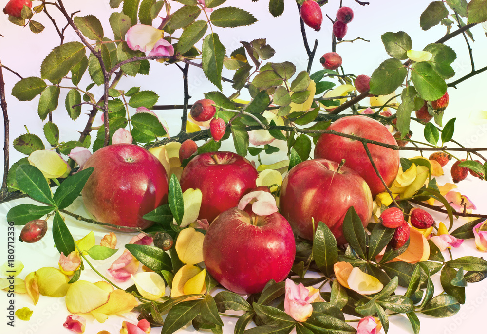 Autumn. Apples. Autumn composition consisting of apples and leaves