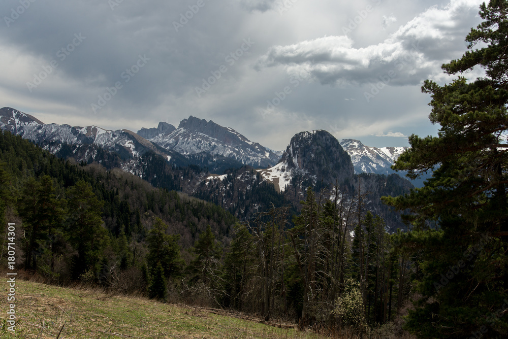 Fototapeta premium The mountain range of the Big Thach natural park. Adygea
