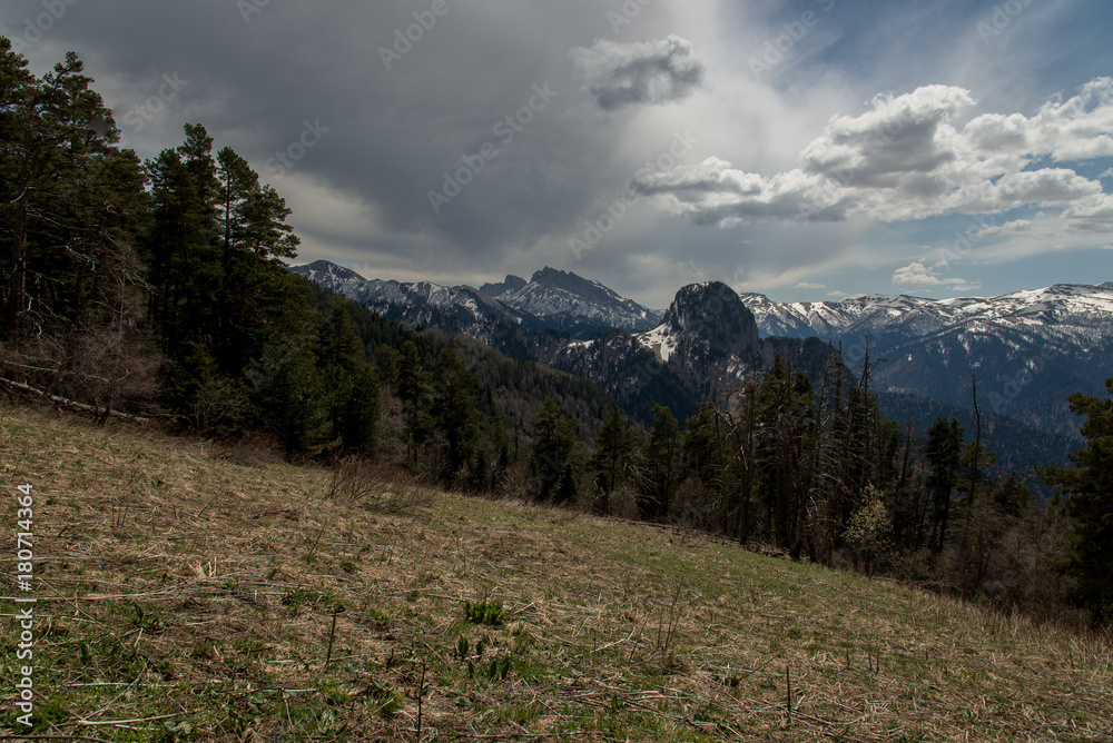 Obraz premium The mountain range of the Big Thach natural park. Adygea