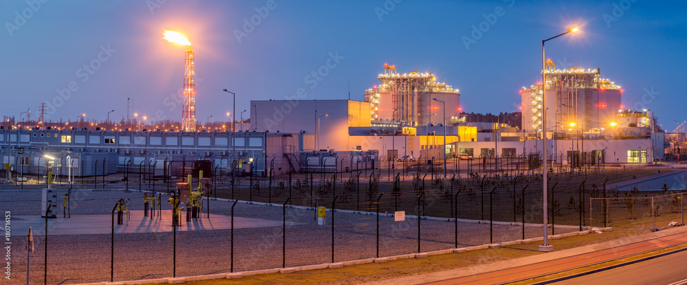 LNG terminal at night