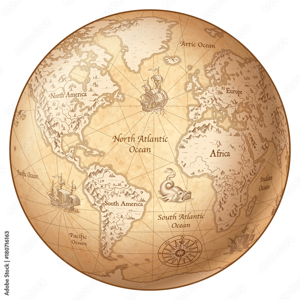 Obraz premium Wektorowa kula ziemska rocznika mapa świata