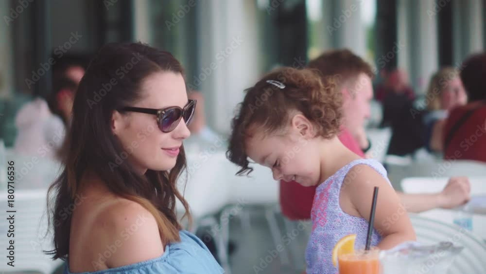 custom made wallpaper toronto digitalCute mom with her beloved daughter in the restaurant