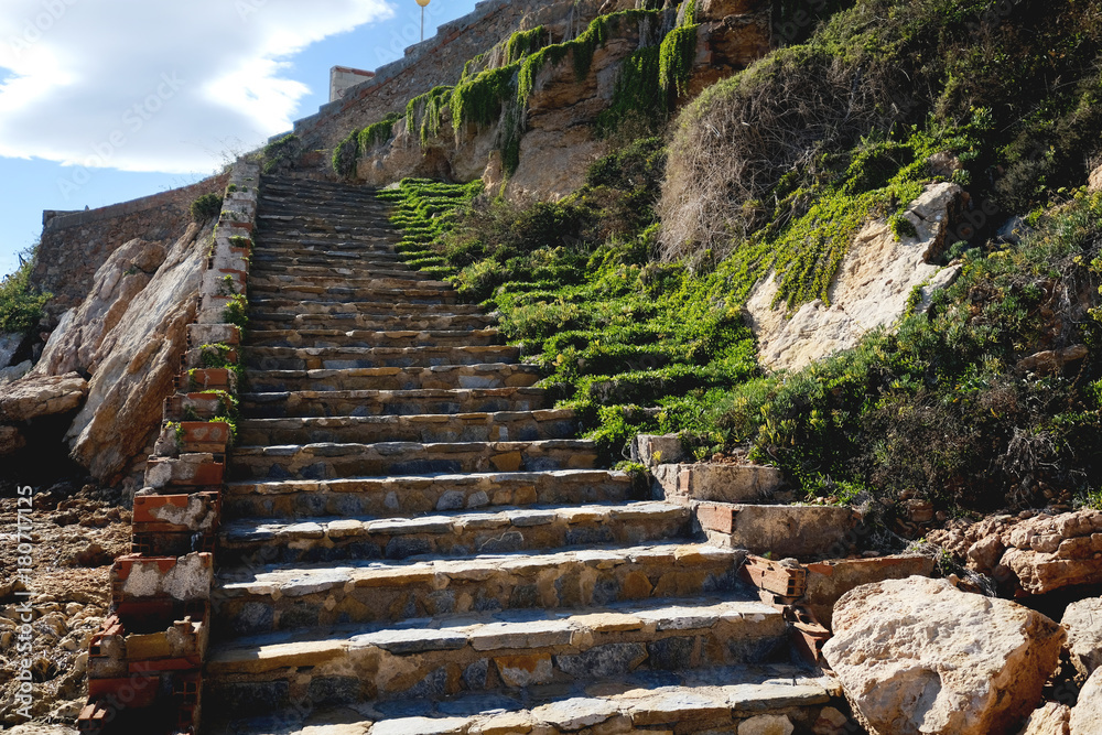 Rocky steps at the Cabo Roig. Costa Blanca. Spain