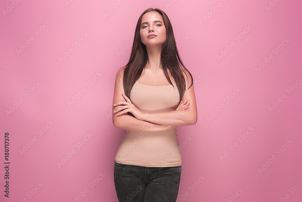 The young woman's portrait with happy emotions The young woman's portrait with happy emotions