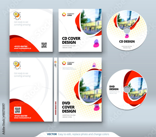 CD envelope, DVD case design. Orange Corporate business template for CD envelope and DVD case. Layout with modern triangle elements and abstract background. Creative vector concept
