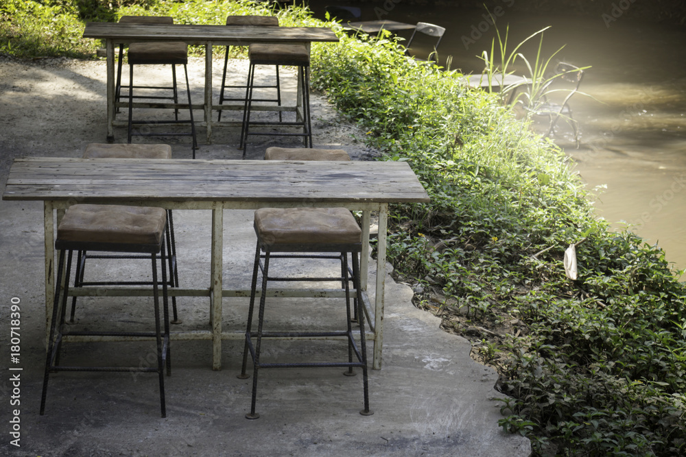 Weathered old outdoors table and chairs set