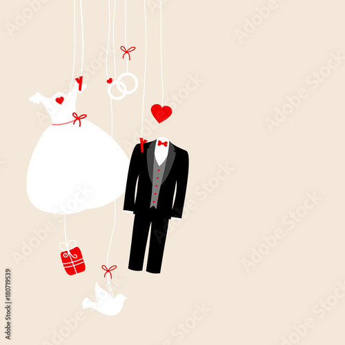 Card Hanging Wedding Symbols Retro Beige/Red