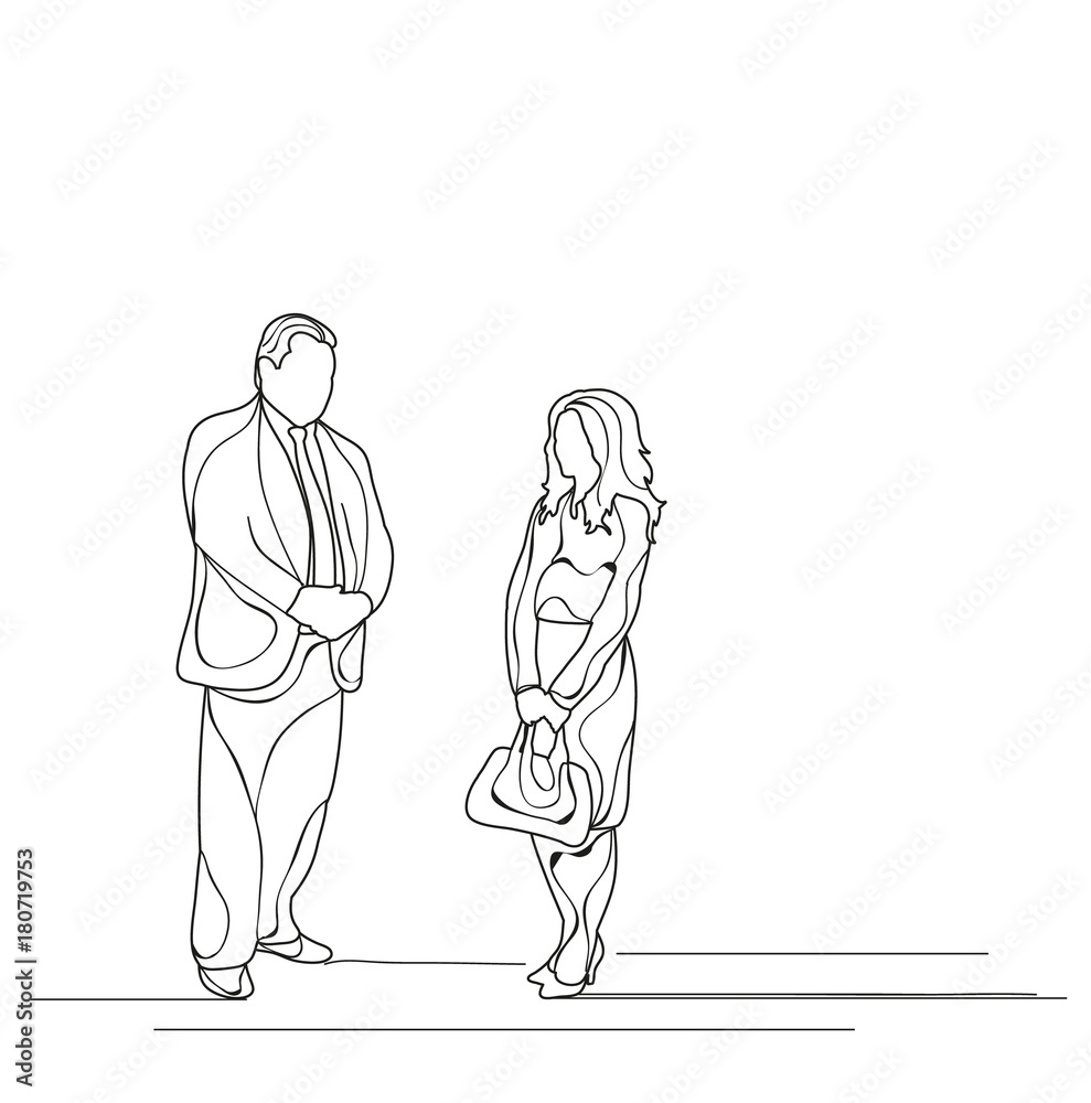 isolated sketch of a man and a woman talking