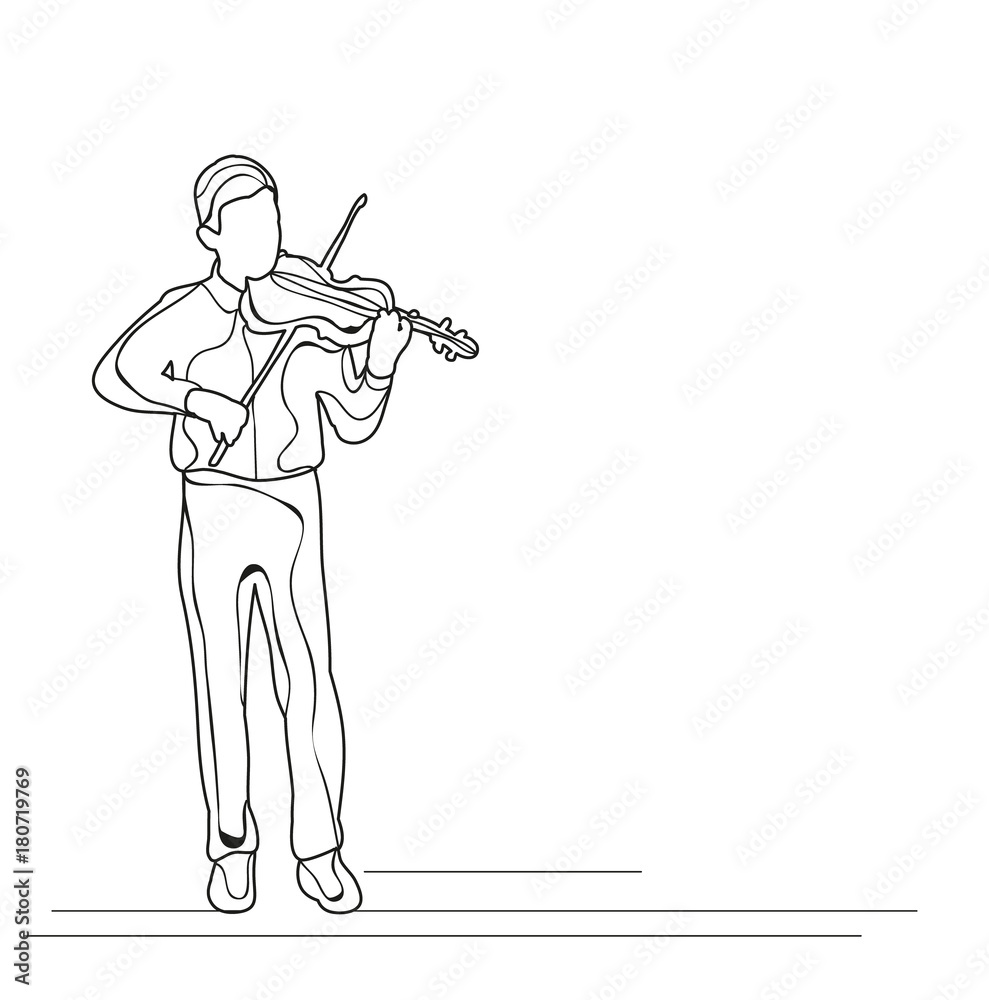 isolated sketch boy playing the violin
