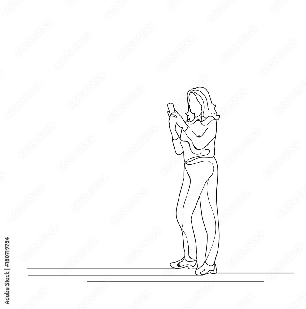 isolated sketch of a girl with a phone isolated sketch of a girl with a phone