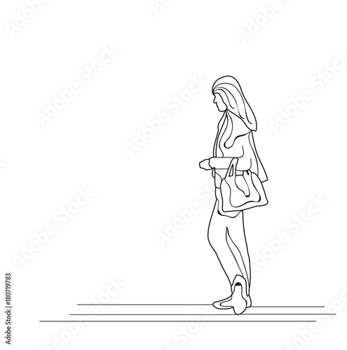 isolated sketch of a girl with a handbag