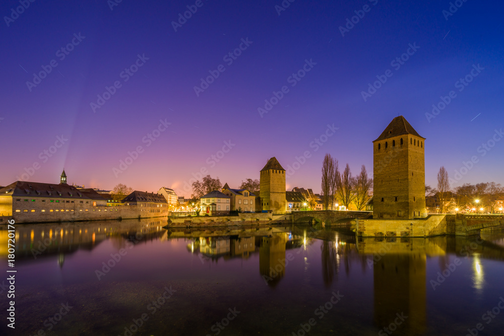 Ponts Couverts and barrage Vauban, night scene of Strasbourg Ponts Couverts and barrage Vauban, night scene of Strasbourg