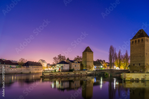 Ponts Couverts and barrage Vauban, night scene of Strasbourg