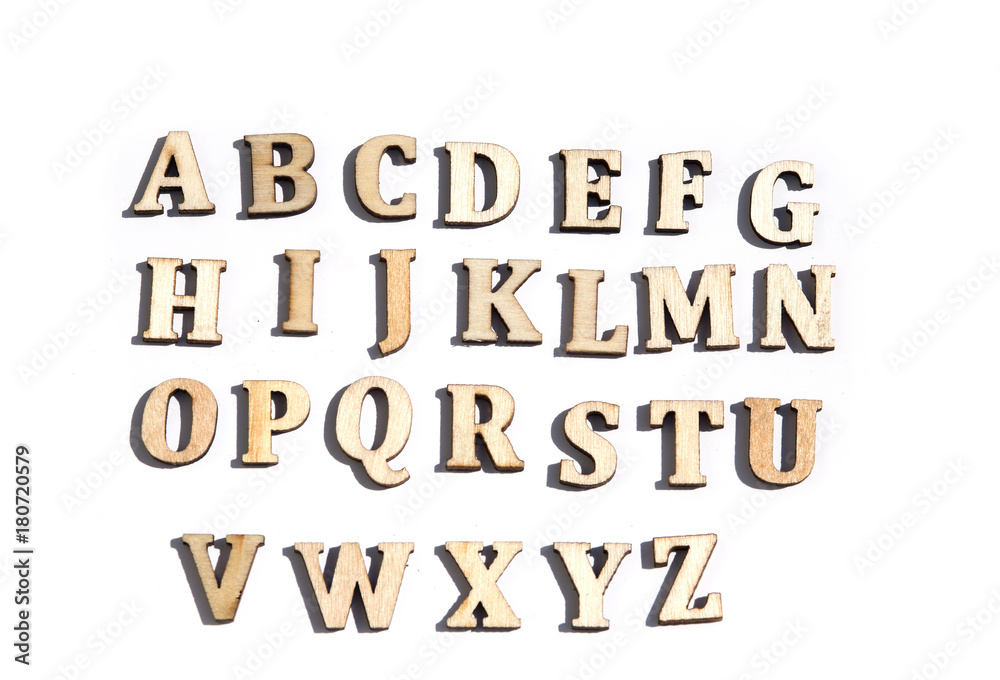 alphabet made from wood isolated on a white background