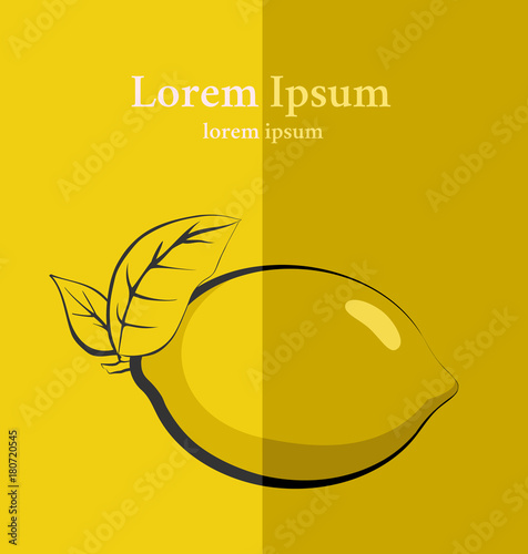 Lemon on paper. Vintage postcard. Flat style in graphic design. Business template with fold line. Presentation of the text. Advertising of fruits. Stylish background with a pattern.