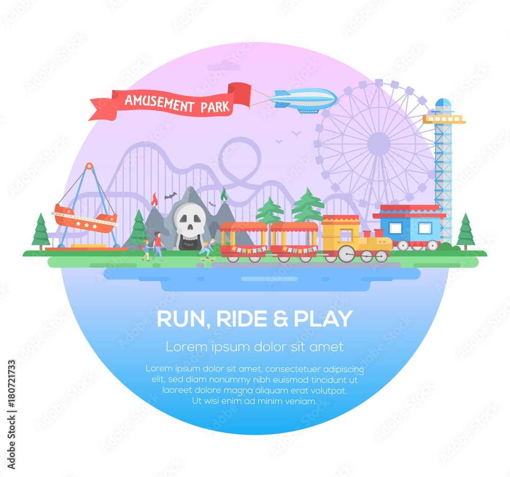 Run, ride and play - modern vector illustration